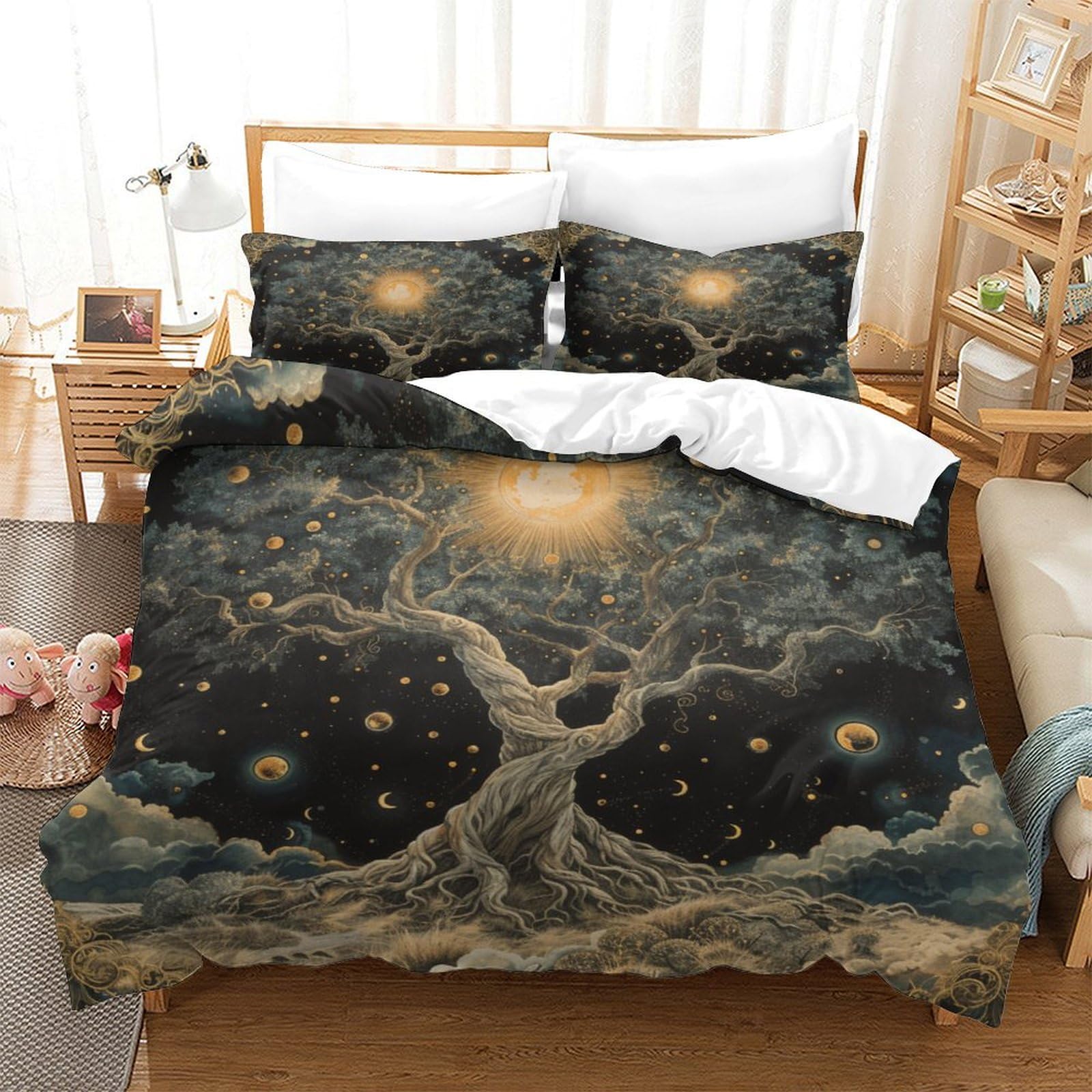 P1S9U7W5Y 3D Printed Cosmic Tree Duvet Cover Set 3pcs Microfiber Starry Bedding Set King