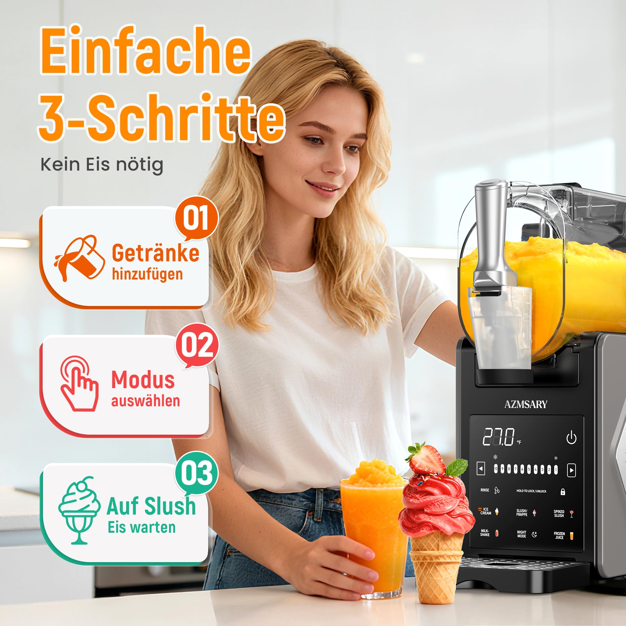 Slush Maschine 2,5 L Eismaschine mit LED-Display, 6 Programmen, automatischer Reinigung