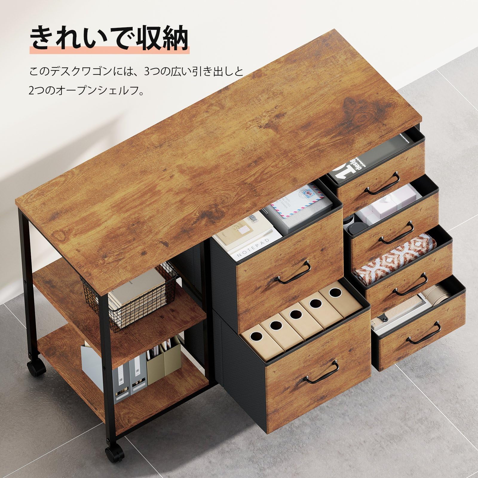 Amazon.co.jp: Maihail サイドキャビネット デスクワゴン 布製 袖机 層