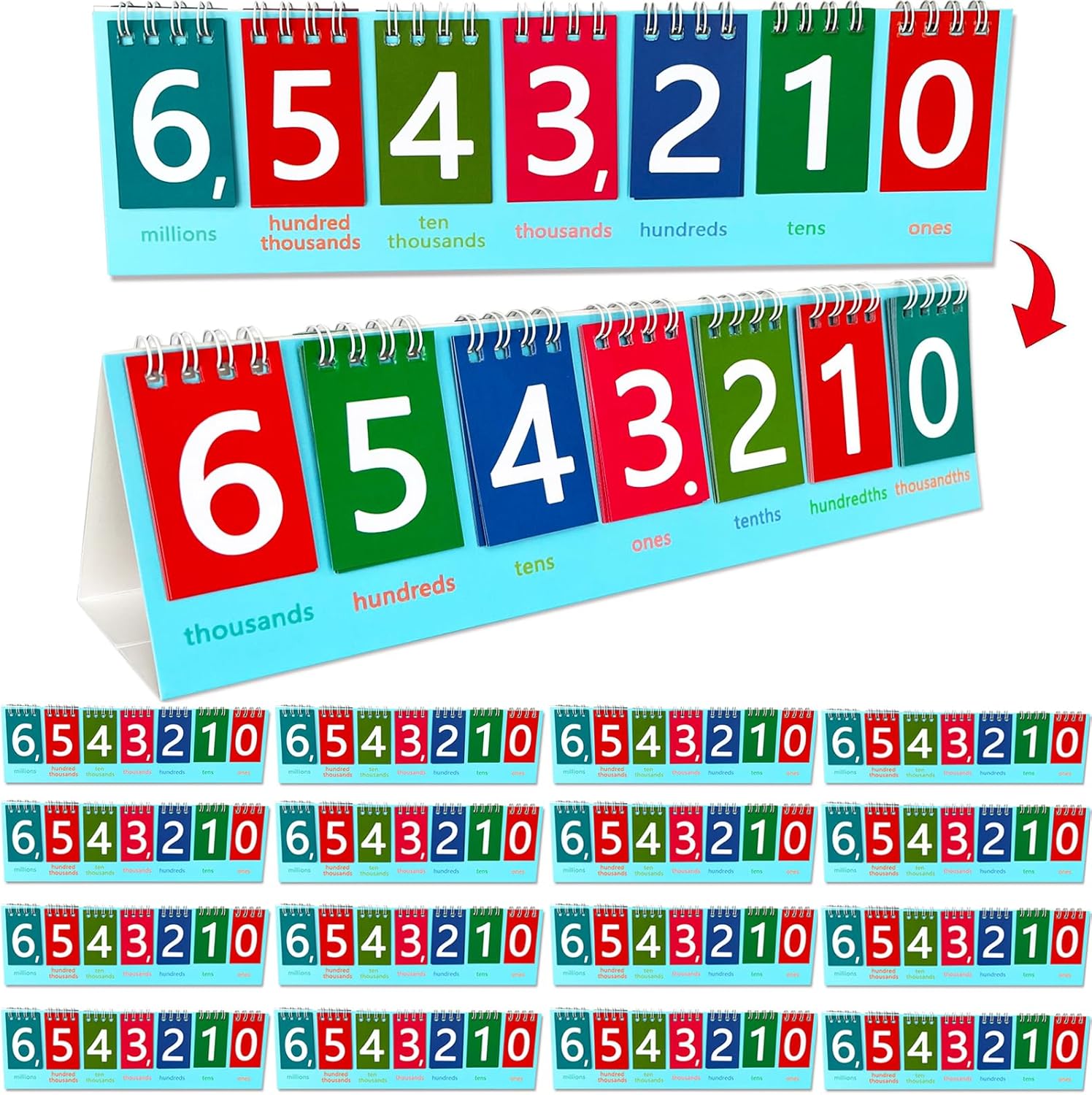 20 Pack Student Place Value Flip Chart Double-Sided with Whole Numbers and Decimals 1st 2nd 3rd Grade Math Learning Tool to Count by Ones, Tens, Hundreds, Thousands and Millions Classroom Must Haves