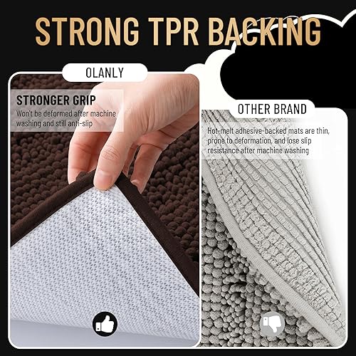 Miniatura 4 de OLANLY Alfombras gruesas de baño de felpilla a rayas de 44 x 24 pulgadas, extra suaves y absorbentes, parte trasera de goma, se puede lavar y secar