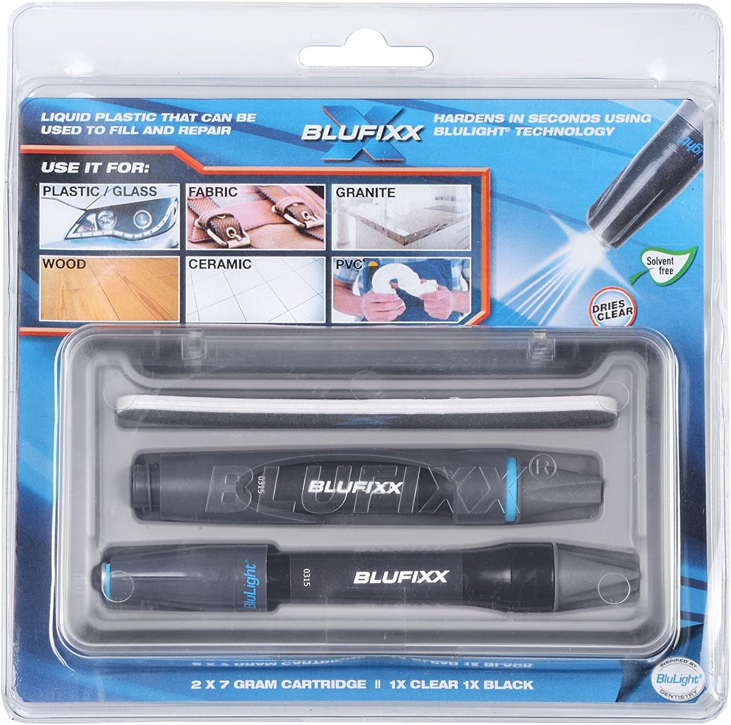 BluFixx BFSK2X7CB 2 Color Light Cure Repair Starter Kit (1) 7g Clear, (1) 7g Black