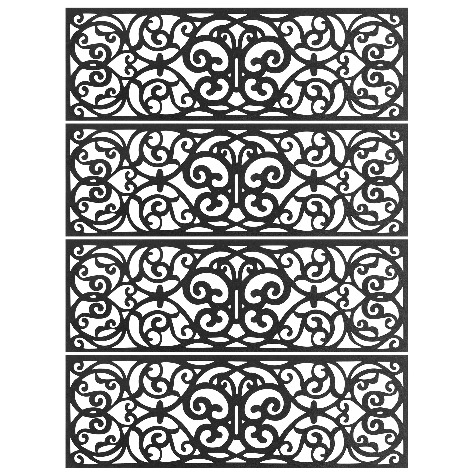 Vencier Rubber Stair Treads - Set of 4 Non-Slip Stair Decor Indoor & Outdoor Door Mats Wrought Iron Design Matting |Anti-Slip Stair Mat Set