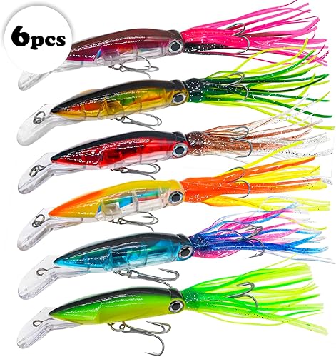Miniatura 4 de Juego de señuelos de pesca de calamar, señuelos de calamar de pesca, suaves y luminosos, de simulación grande, señuelos artificiales de plástico