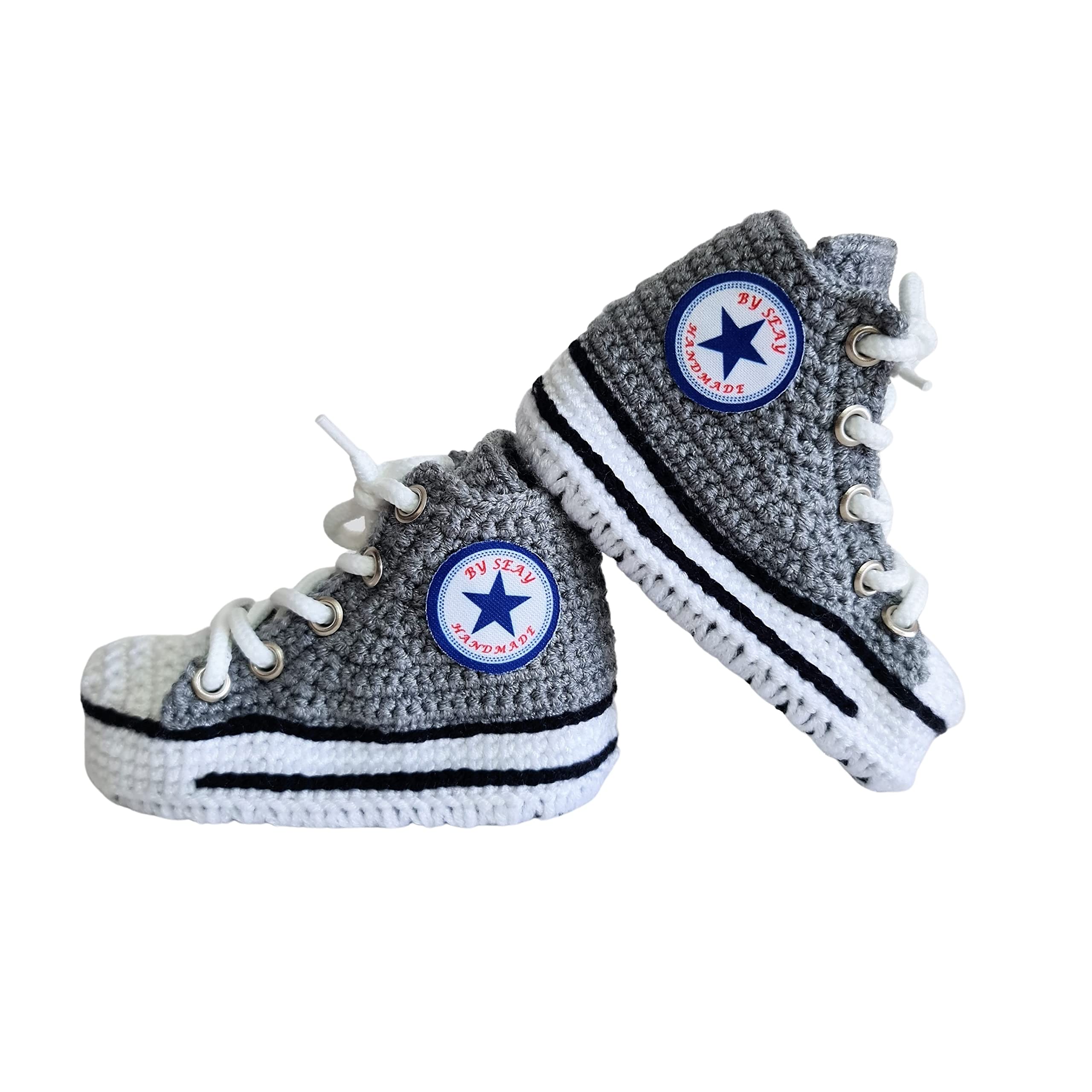 Erste Baby Schuhe Grau, handgehäkelte Woll-Krabbelsocken für Neugeborene, weiche rutschfeste Sohle, warme Häkel Booties für Kleinkinder, geschlechtsneutrales Geschenk zur Geburt