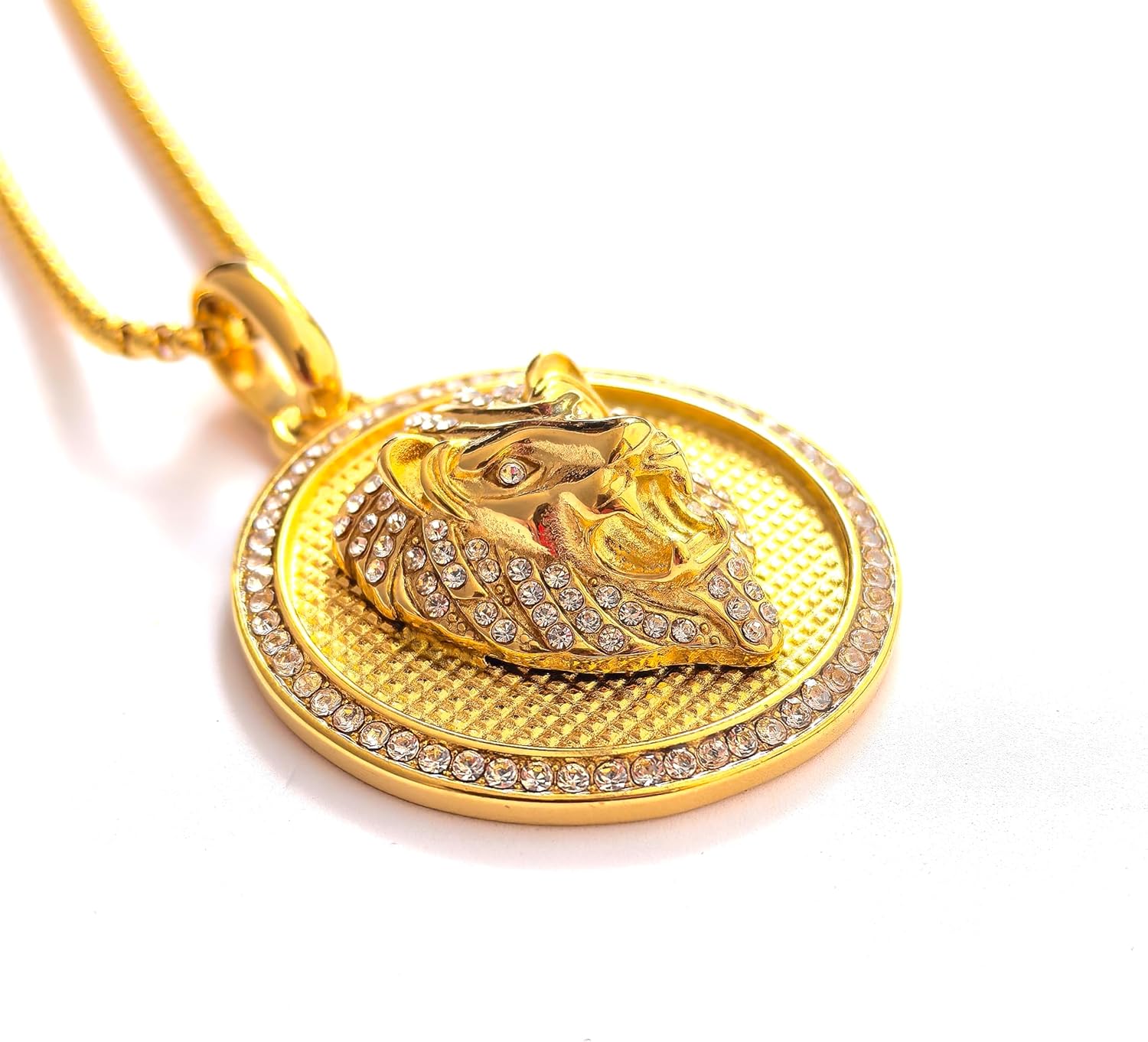 Fanshu Lions Necklace, Stainless Steel Titanium Gold Plated Iced Out Luxury Hip Hop Punk Lion King Head Charm Pendant Collar Chains Necklace for Men Women Couple Gift Fashion Jewelry - Image 5