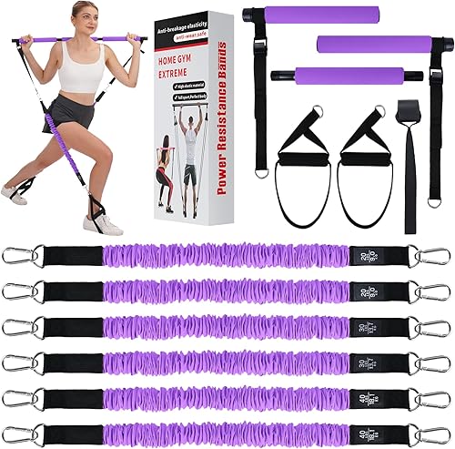 TADAKAZU Pilates Bar Kit with Resistance Bands, Exercise Fitness Equipment for Women & Men, Home Gym WorkoutsPortable Pilates Bar Kit Resistance