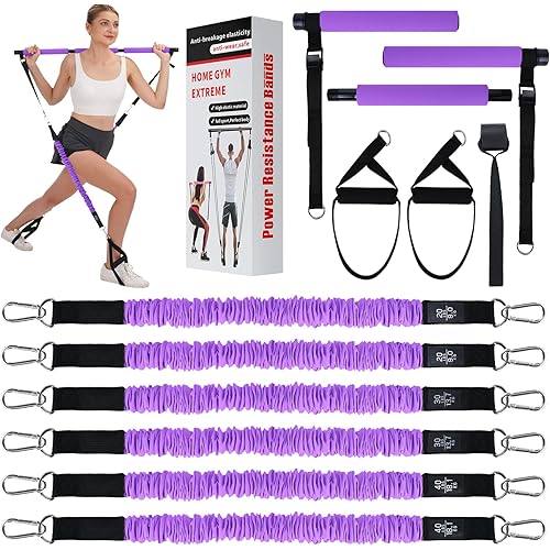 Pilates Bar Kit with Resistance Bands, Exercise Fitness Equipment for Women & Men, Home Gym Workouts，Portable Pilates Bar Kit Resistance Bands for Women Full Body Workouts