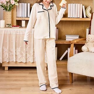 Girls Long Sleeve Collar Wide Leg Pants Texture Scalloped Edge Elastic Waist Ribbed Knit 2 Piece Outfit Set 9 Jahre apricot