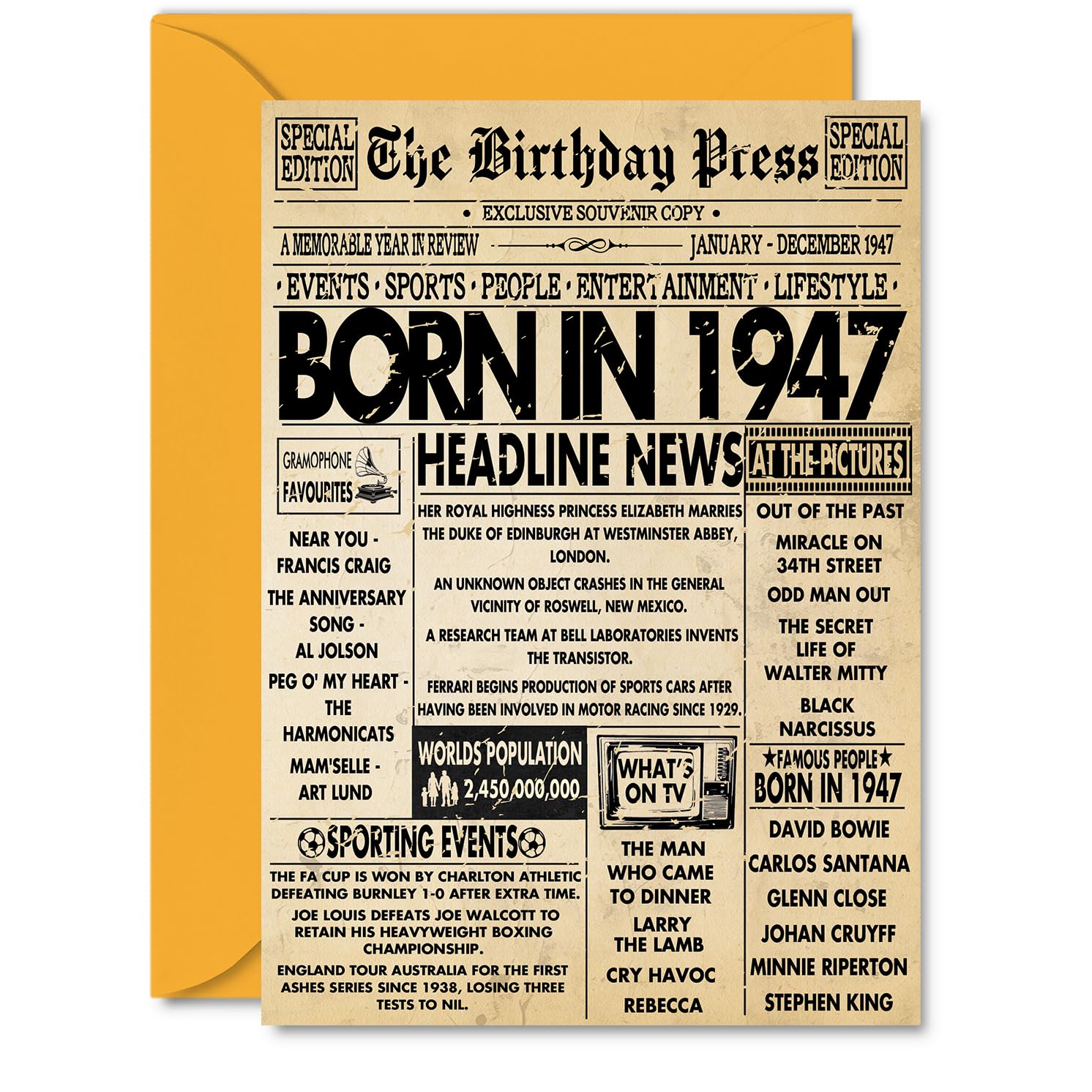 79th Birthday Card for Women Men - Bday Press Newspaper 1947 - Happy 79 Birthday Cards for Nan Sister Grandad Husband Uncle Cousin, A5 Bday Greeting Cards