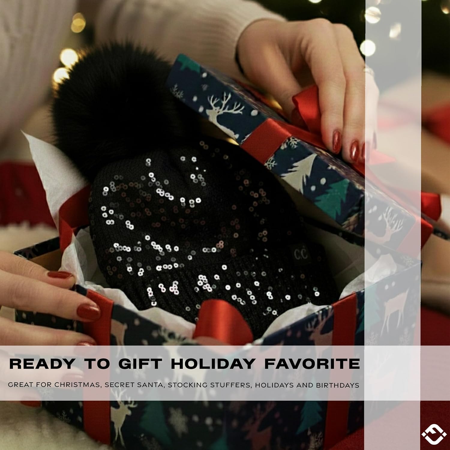 Funky Junque Women's Sequin Pom Beanies – Soft Knit Sparkly Bling Winter Hats for Women, Faux Fur Pom Glitter Sparkle Hat - Image 6