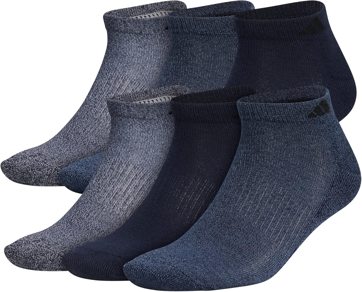 adidas Men's Athletic Cushioned Low Cut Socks with Arch Compression for a Secure Fit (6-Pair) Large Legend Ink Blue/Tech Ink Blue/Light Onix Grey