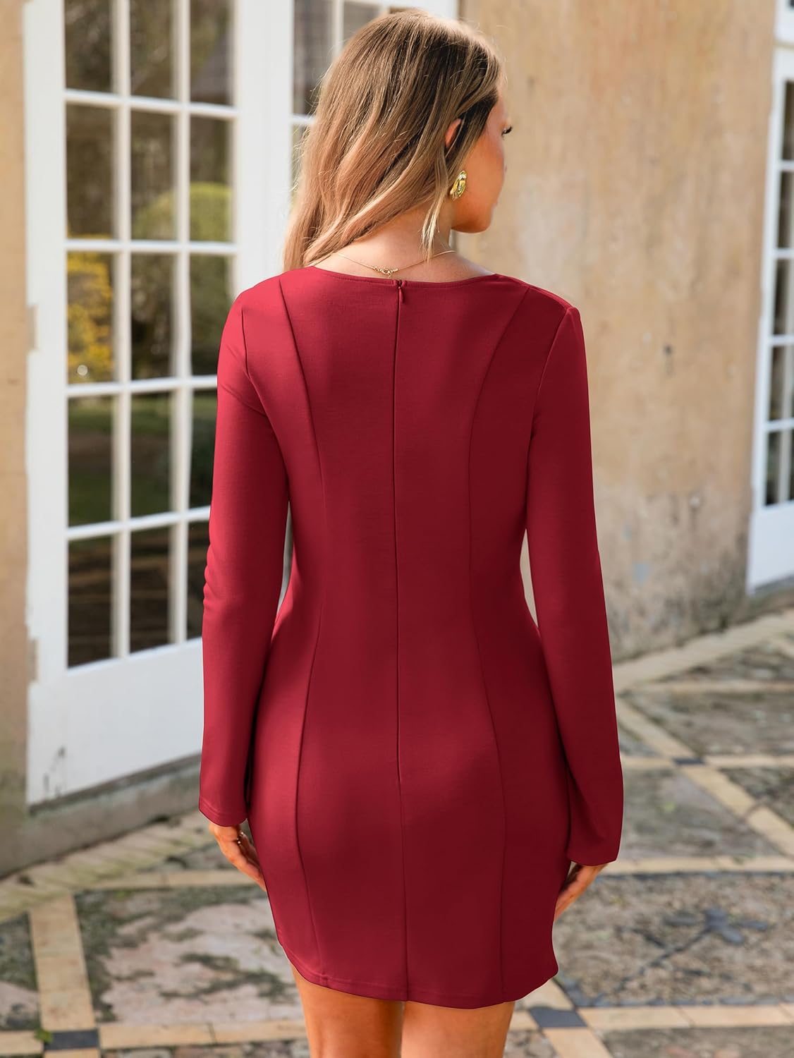 Simplee Womens Long Sleeve Mini Dresses Square Neck Casual Bodycon Party Club Formal Blazer Holiday Fall Short Dress - Image 2