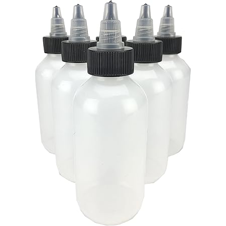 Hobbyland Squeeze Bottles, LDPE Plastic Bottles, Natural Boston Round Bottles, Black and Natural Twist Caps (4oz, 6 Bottles)