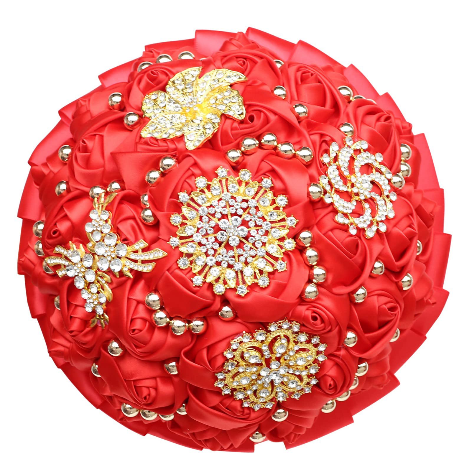 Amazon.com: Gkvszy Red Bridal Wedding Bouquet Luxury Gold