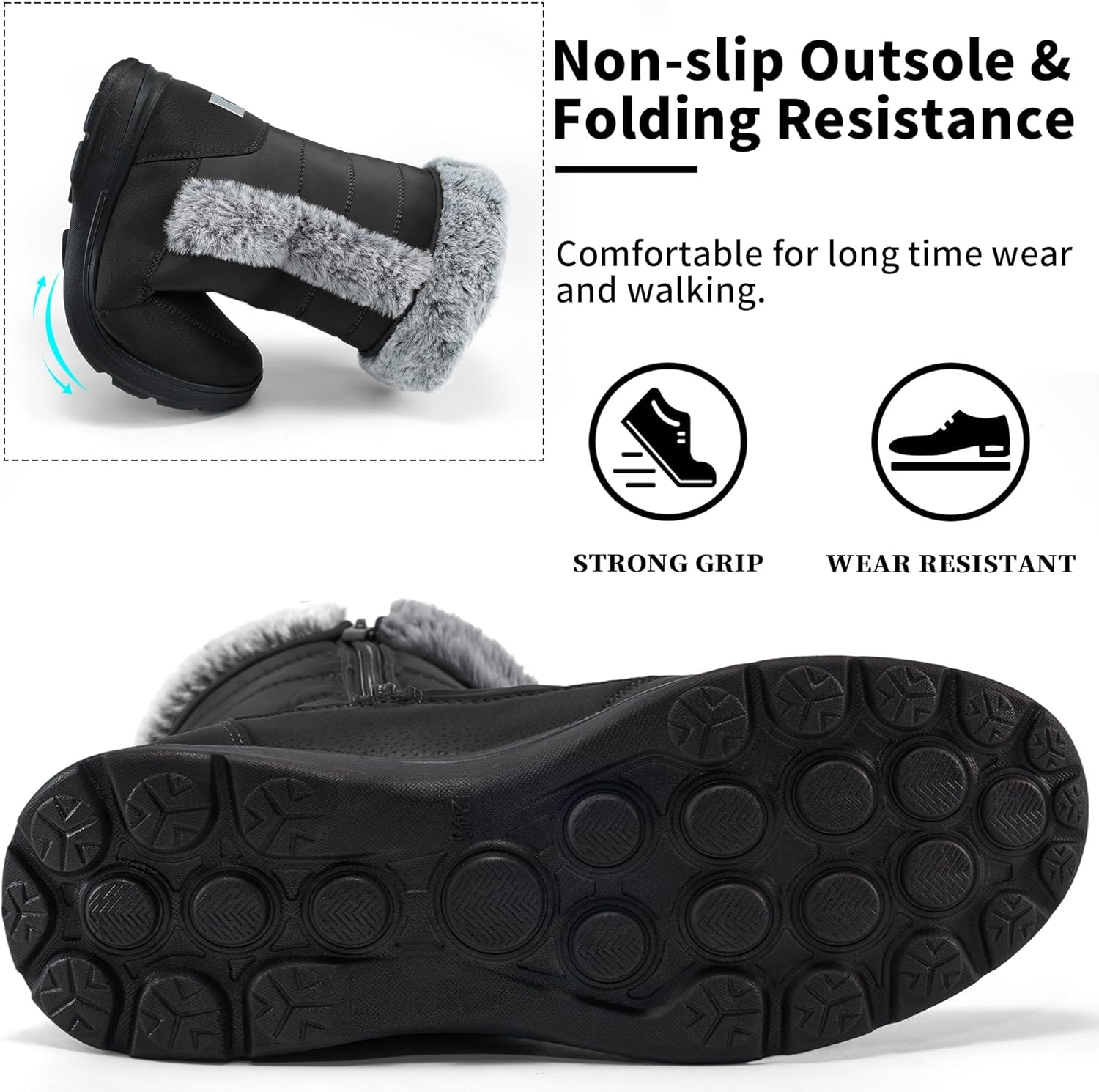 FUDYNMALC Snow Boots for Women Winter: Waterproof Lightweight Mid Calf Boots 2026 - Warm Fur Lined Outdoor Footwear With Zipper for Walking