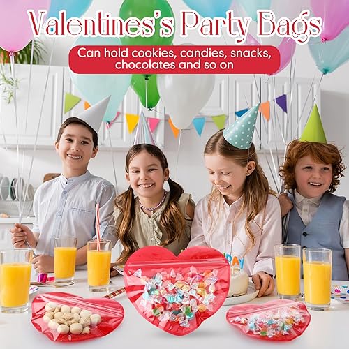 Miniatura 5 de Yexiya 50 bolsas de regalo de San Valentín, bolsas de regalo en forma de corazón, de plástico, para golosinas, contenedores resellables de embalaje