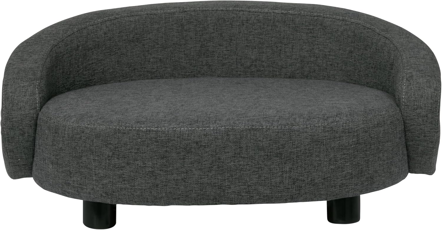 Paws & Purrs Arc Crescent Back Sofa Style Pet Bed, Dog & Cat Modern Couch with Tufted Cushion & Armrest, Stylish Indoor Pet Furniture, Dark Gray