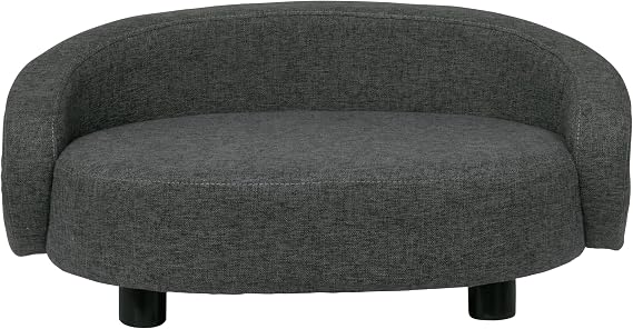 Paws & Purrs Arc Crescent Back Sofa Style Pet Bed, Dog & Cat Modern Couch with Tufted Cushion & Armrest, Stylish Indoor Pet Furniture, Dark Gray