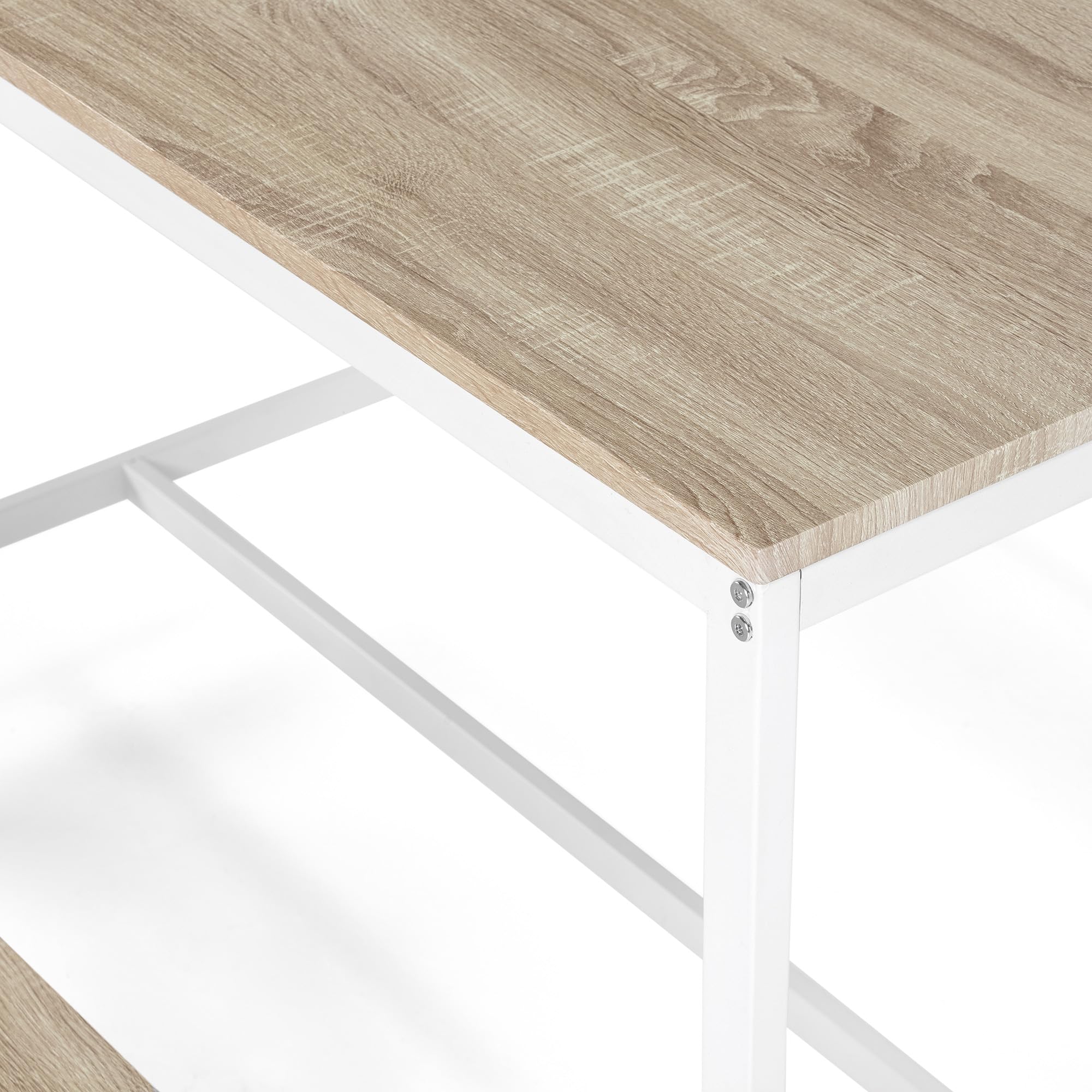VS Venta-stock Conjunto Mesa y 2 Bancos Lisboa Blanco para Comedor o Cocina, Mesa 110 cm x 70 cm x 75 cm, Estructura metálica