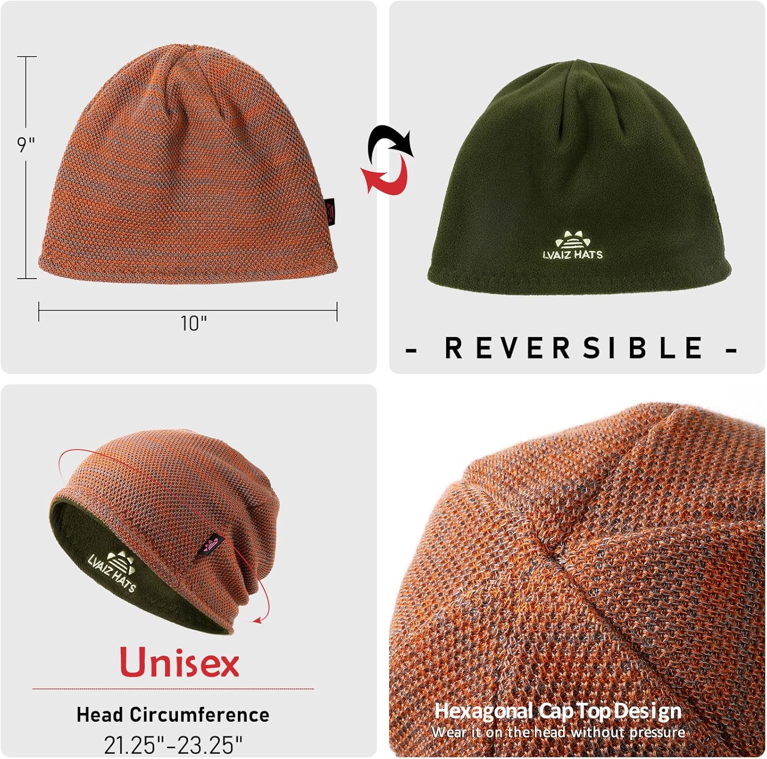 Lvaiz Mens Winter Beanie Hat Warm Fleece Lined Skull Cap for Men Reversible Women Windproof Watch Hat Knit Warm Unisex Beanie - Image 5