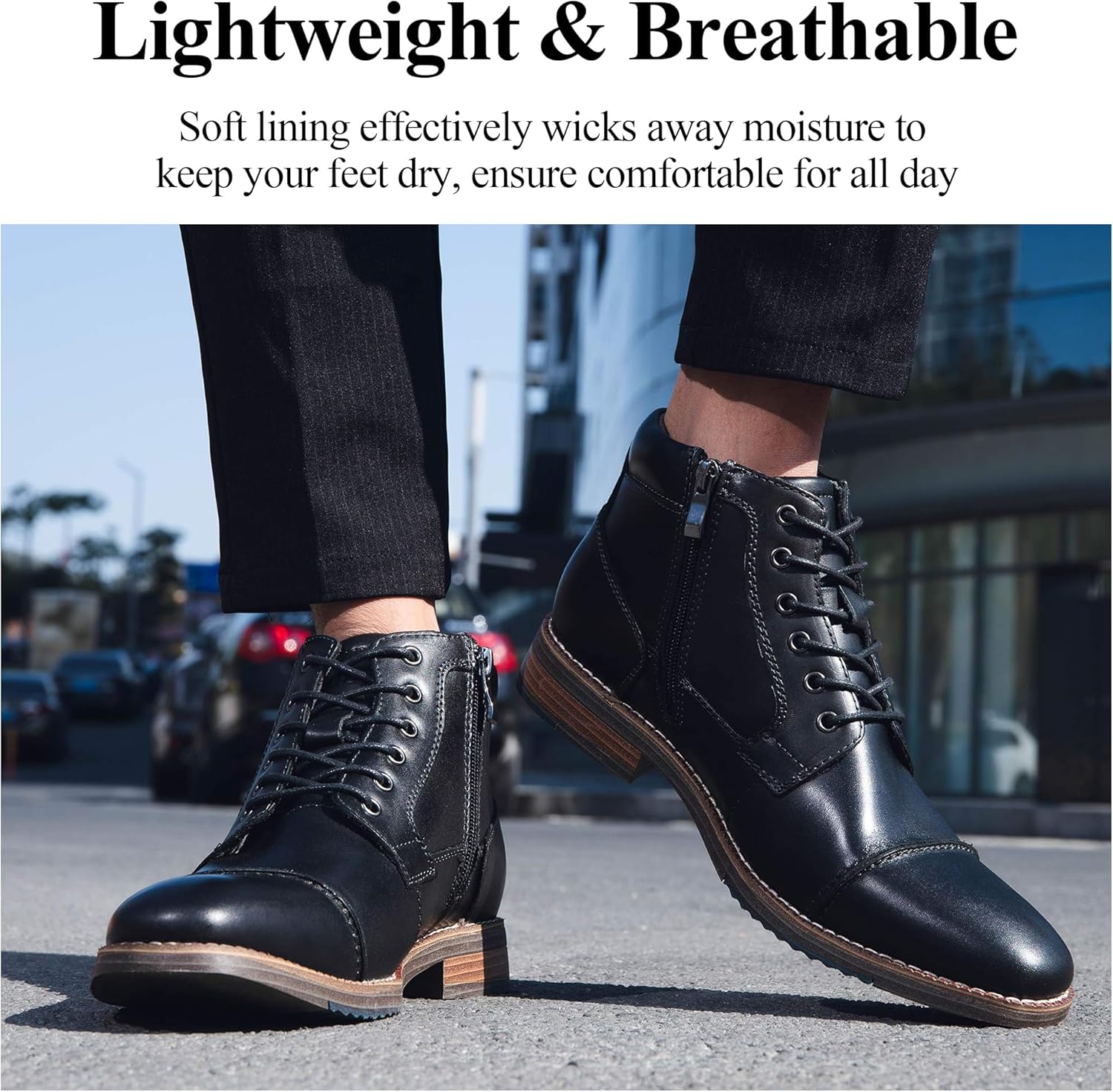 Arkbird Mens Dress Boots, Genuine Leather Classic Casual Ankel Boots with Side Zipper - Image 6