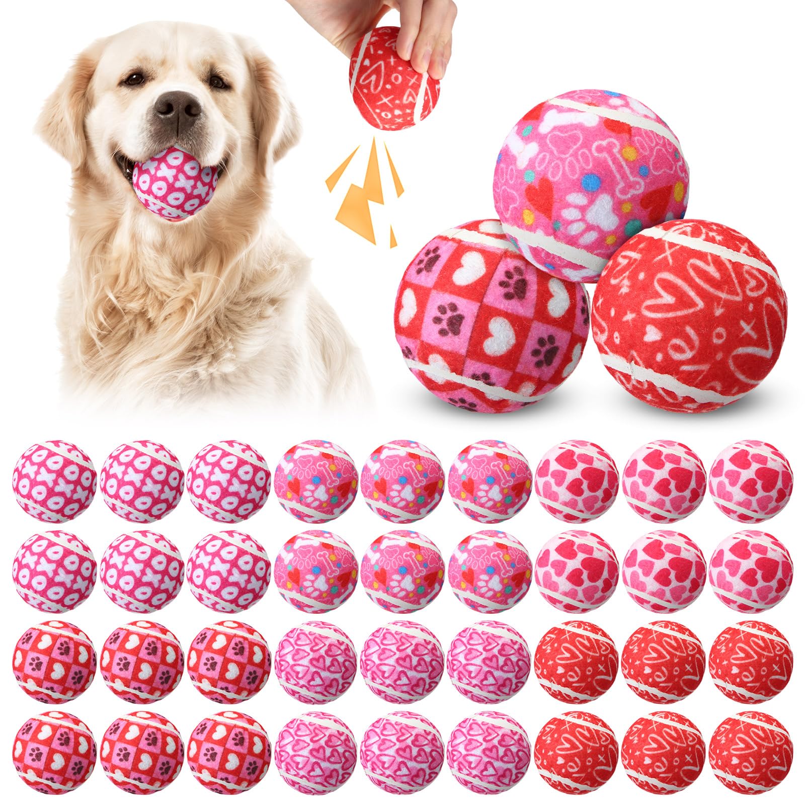 36 Pcs Valentine Dog Toys Interactive Squeaky Tennis Balls Gifts for Small Medium Large Dogs Pets - 2
