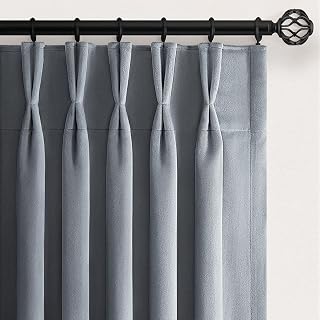 Blue Gray Velvet Blackout Curtains 84 Inches Long Pinch Pleat Thermal Insulated Room Darkening Drapes for Living Room Bedroom Nursery 2 Panels,Home Decor W40 x L84