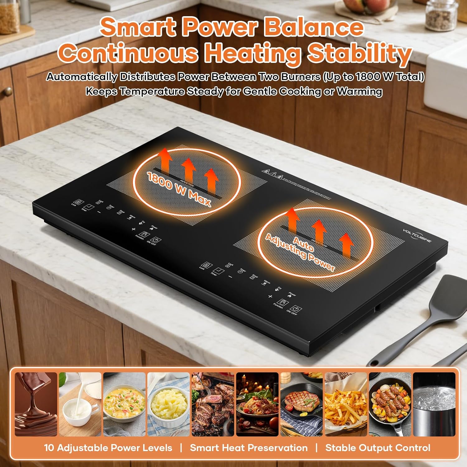Dual Induction Cooktop 1800W with Full Touch Control, Sleek Glass Panel Double Burner, Easy Clean Electric Cooker, Compact Design for Modern Kitchen & Apartment