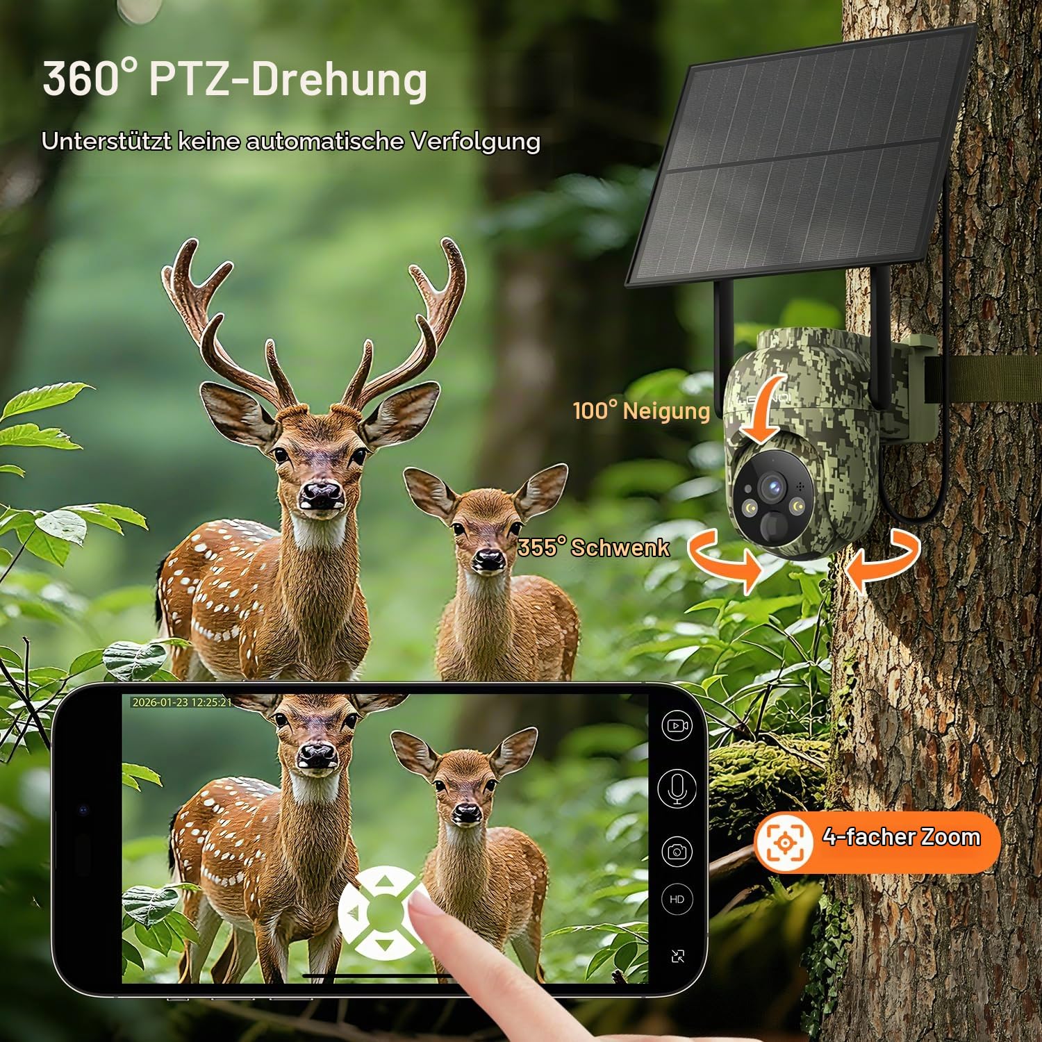 Lemnoi Solar Wildkamera Ohne WLAN, 4G LTE Überwachungskamera Aussen mit vorinstallierter SIM-Karte, 2K Akku Wildkamera mit Bewegungsmelder, Farbnachtsicht, Solarpanel, IP66 wasserdicht