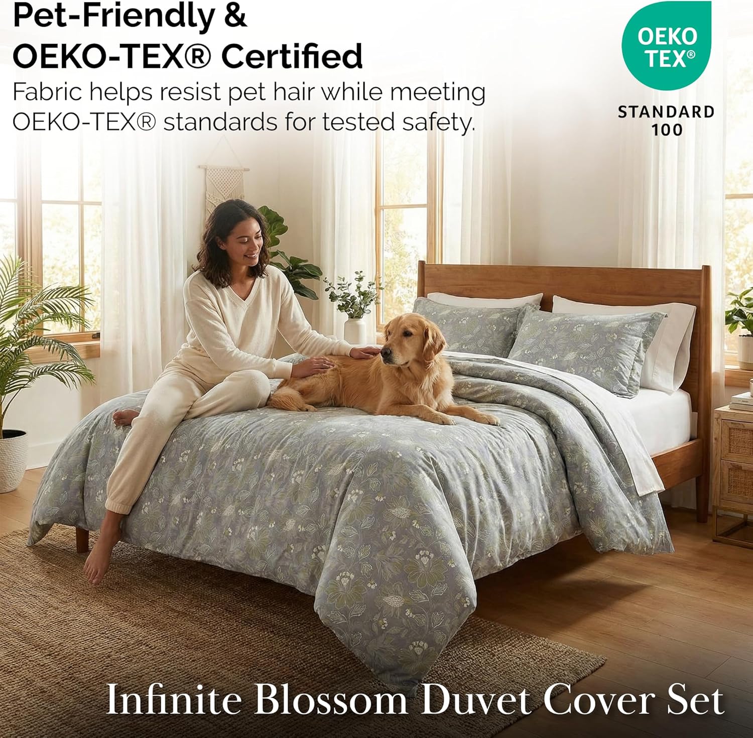 Southshore Fine Living, Inc. Oversized California King Duvet Cover and Shams Set - Blue Floral Duvet Cover - Pet Hair Resistant Bedding, Zipper Closure, Easy Care Microfiber - Infinite Blossom Blue