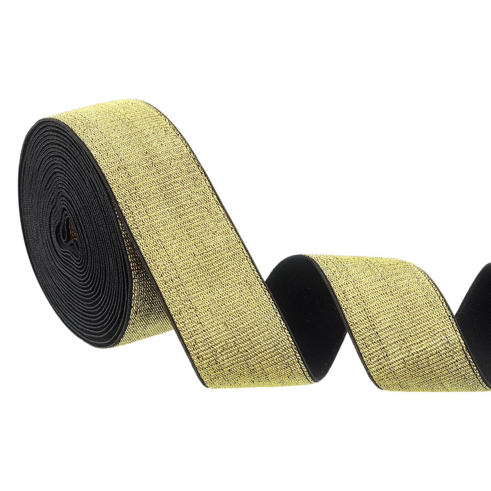 sourcing map Glitters Sewing Elastic Bands, 1.6" x 5 Yard Elastic Stretch Ribbon Strap Metallic Sparkling Sewing Ribbon Wrapping Ribbon for DIY Craft Waistband Pants Clothes (Black Edge Gold)
