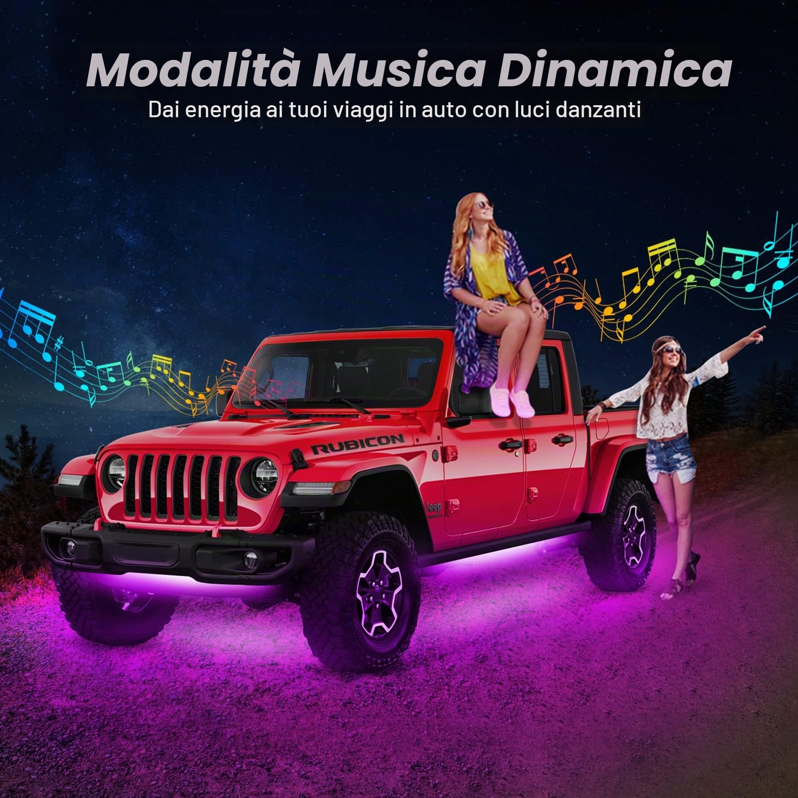 Striscia di luci LED sottoscocca per auto esterna, luci al neon universali RGB con modalità musica, kit di luci sottoscocca impermeabili multicolori - controllo app Bluetooth wireless (2×89cm+4×58cm)