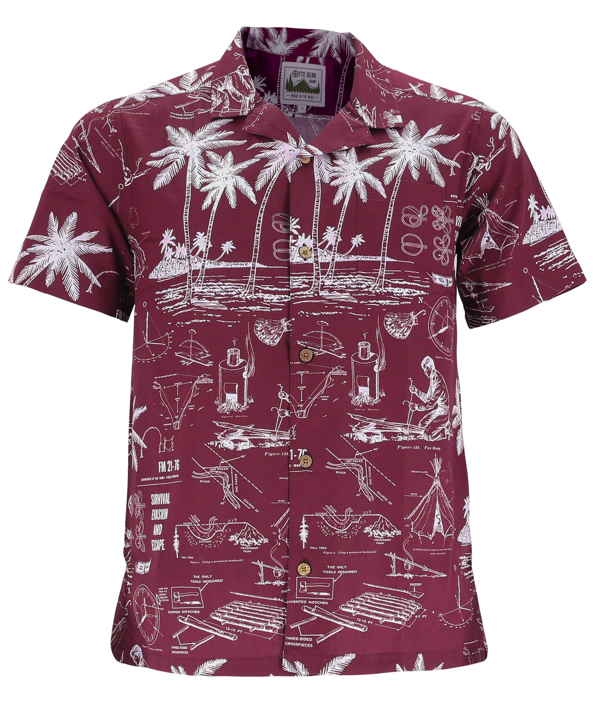 OTTE GEAR Aloha Camp Shirt (Hawaii Hemd) (Bordeaux, S) Fashion