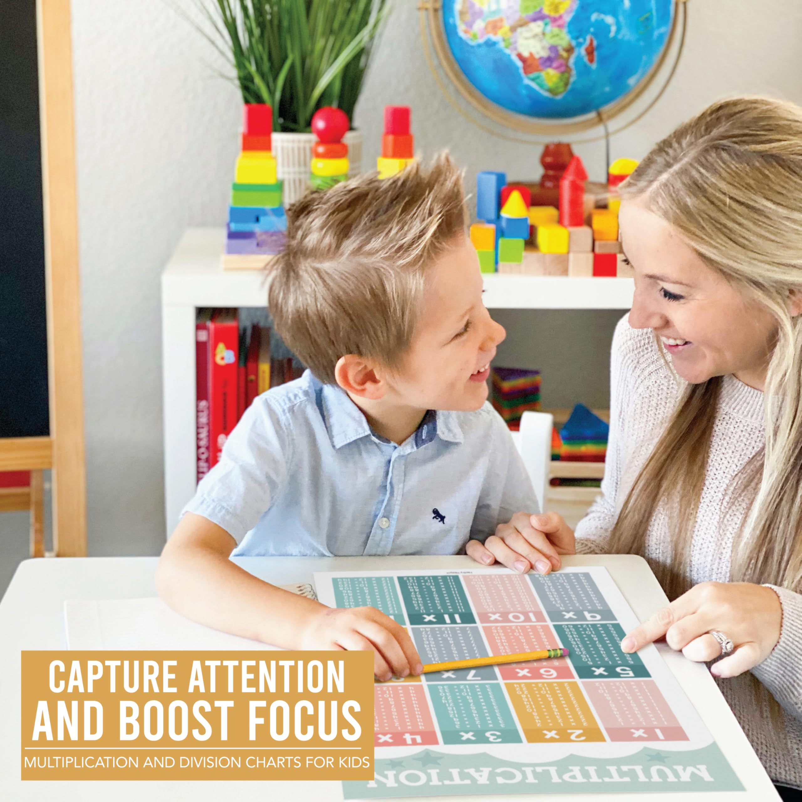 2 Large Multiplication and Division Posters for Wall - Multiplication Chart Poster & Times Table chart, Division Table & Math Poster, Classroom and Kids Learning Decor, Boho Classroom Decor - Image 9