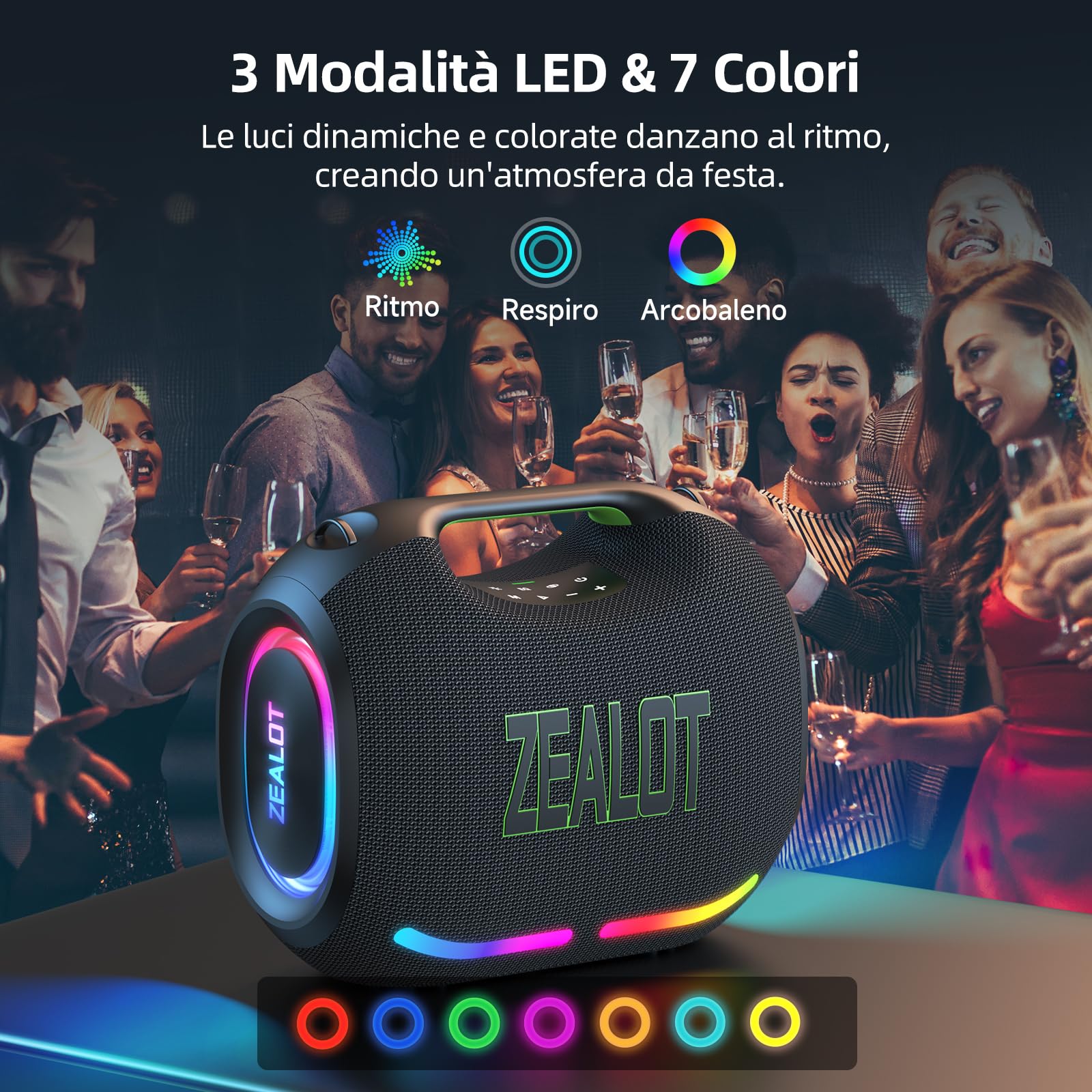 ZEALOT Cassa Bluetooth Portatile ZE21,Potenza di Picco di 300W,Bassi Potenti con Luci,Impermeabile IPX6,Ideale per Feste,Attività all’aperto e uso a bordo piscina