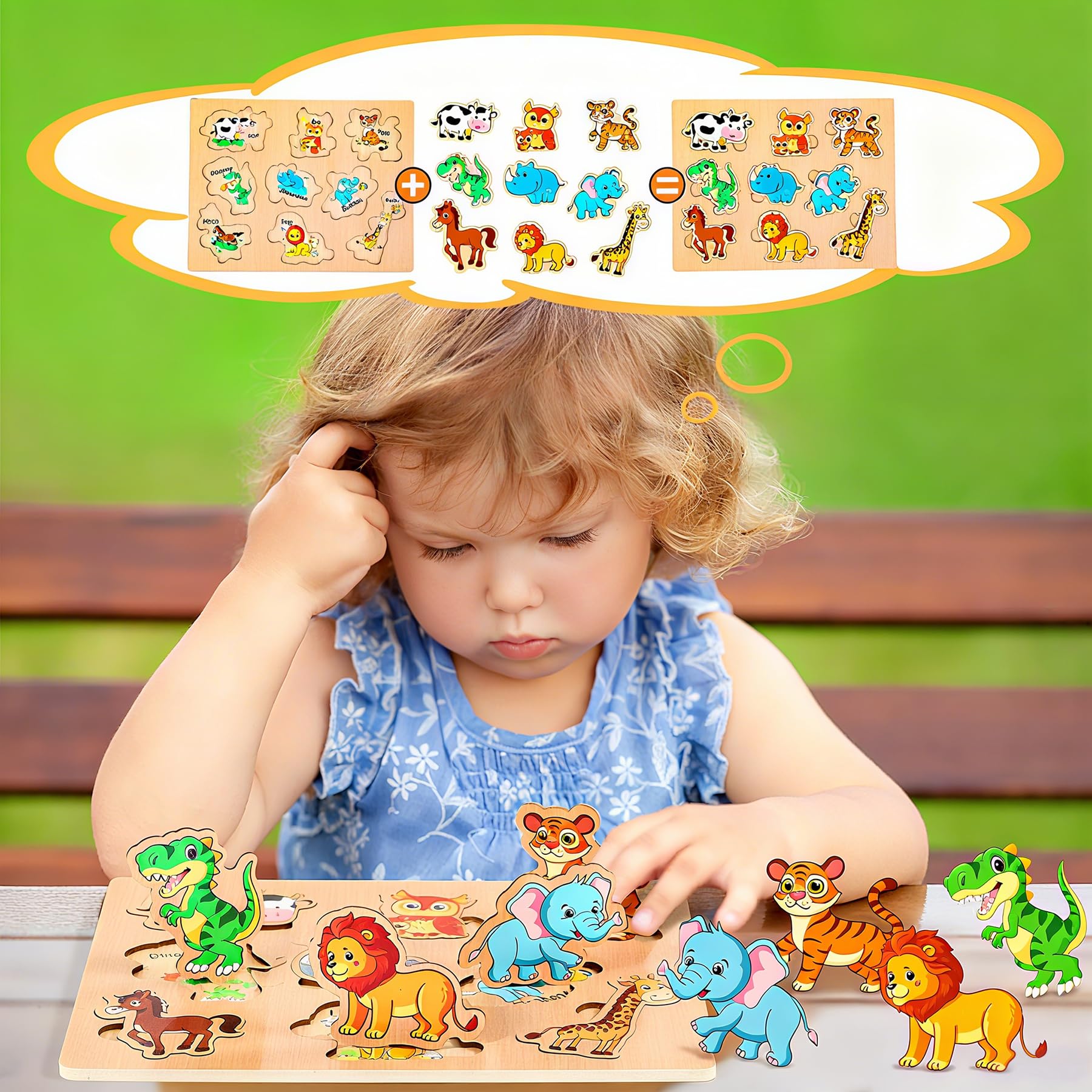 lenbest Zestaw 6 drewnianych puzzli dla dzieci, zabawka Montessori, alfabet zwierzęcy, cyfry, pojazdy, owoce, drewniane zabawki edukacyjne, zabawka dla dzieci w wieku 2-3 lat, prezenty