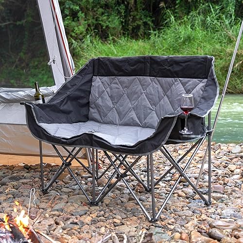 Miniatura 2 de Romswi Silla de camping para 2 personas, sofá de gran tamaño para adultos, silla plegable de doble asiento resistente, 650 libras, sofá de camping