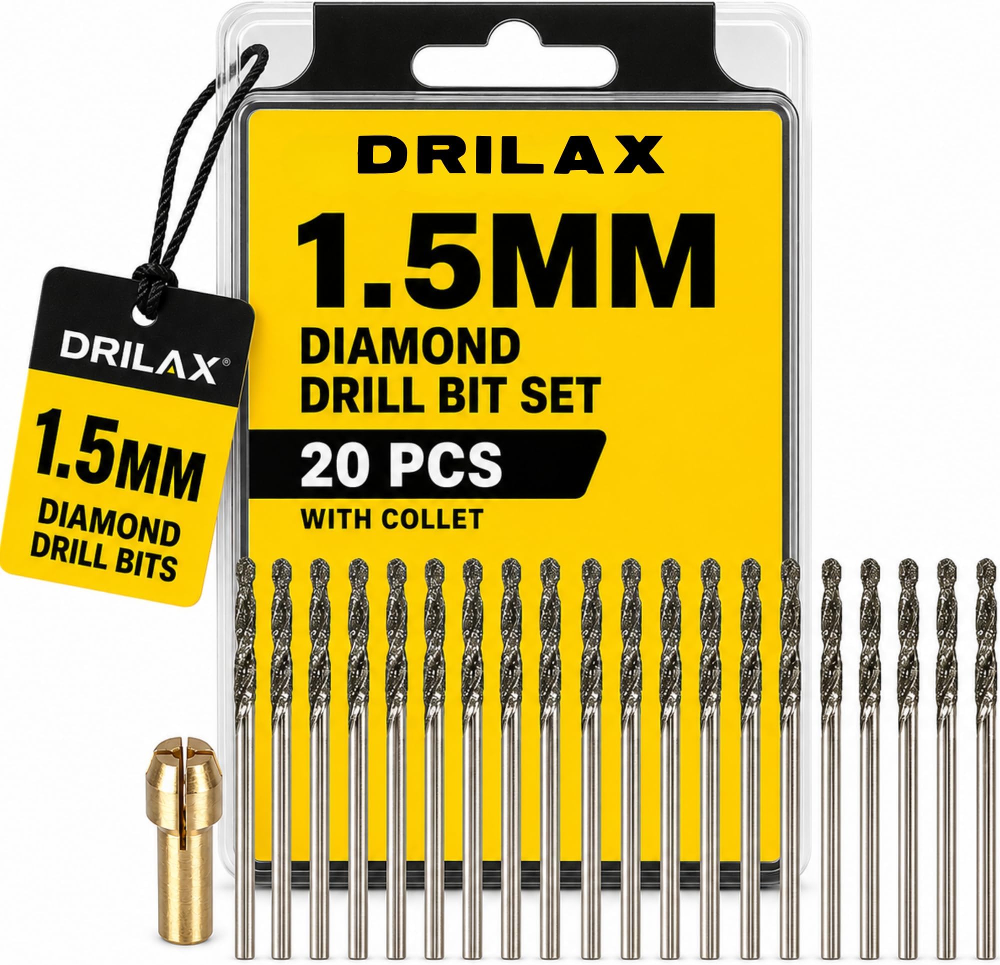 DRILAX Diamond Drill Bit 1.5mm Set 20 Pcs Jewelry Beach Sea Glass Shells Gemstones 20 Pieces Twist Bits Kit Pack