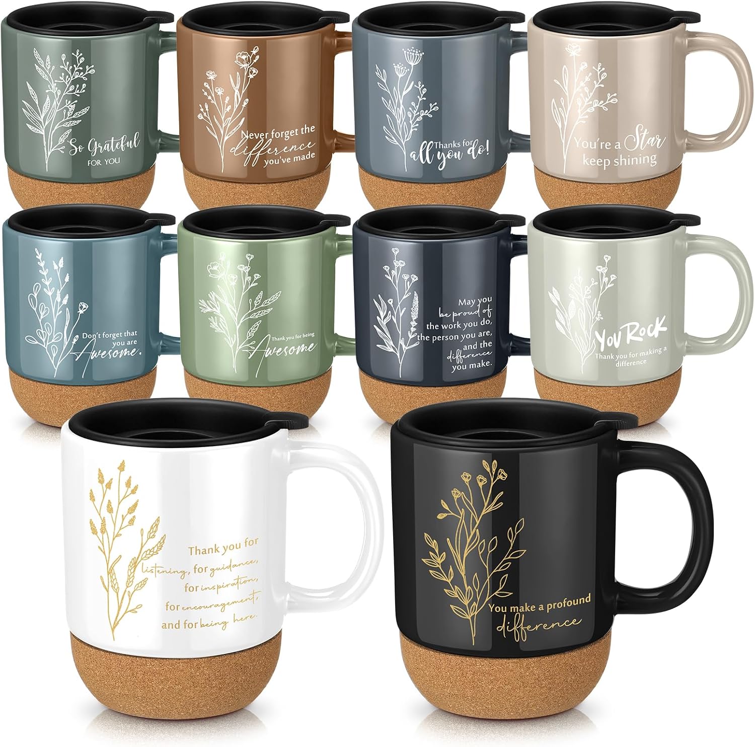 10 Pcs Employee Appreciation Gift Bulk Non-slip Cork Bottom Coffee Mug 13.5 oz Ceramic Tumbler Inspirational Mug Thank You Gifts for Social Worker Teacher Volunteer Nurse Staff(Appreciation)