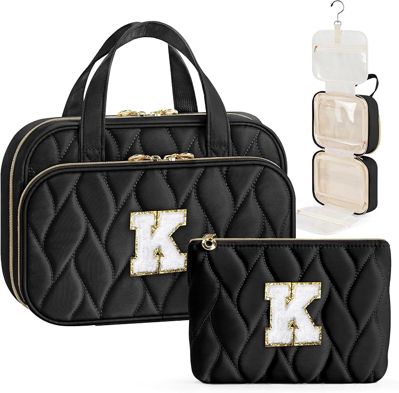 Necessaire de viagem YOOLIFE para cosméticos, modelo K, preta, com gancho giratório e 4 compartimentos
