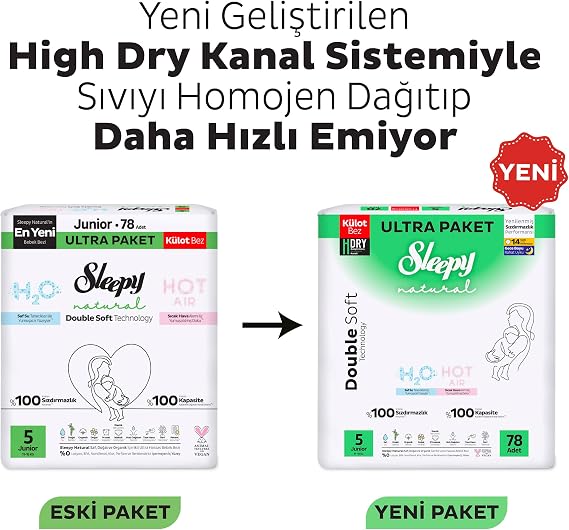 Sleepy Natural Double Soft Ultra Fırsat Paketi Külot Bez 5 Numara Junior 156 Adet