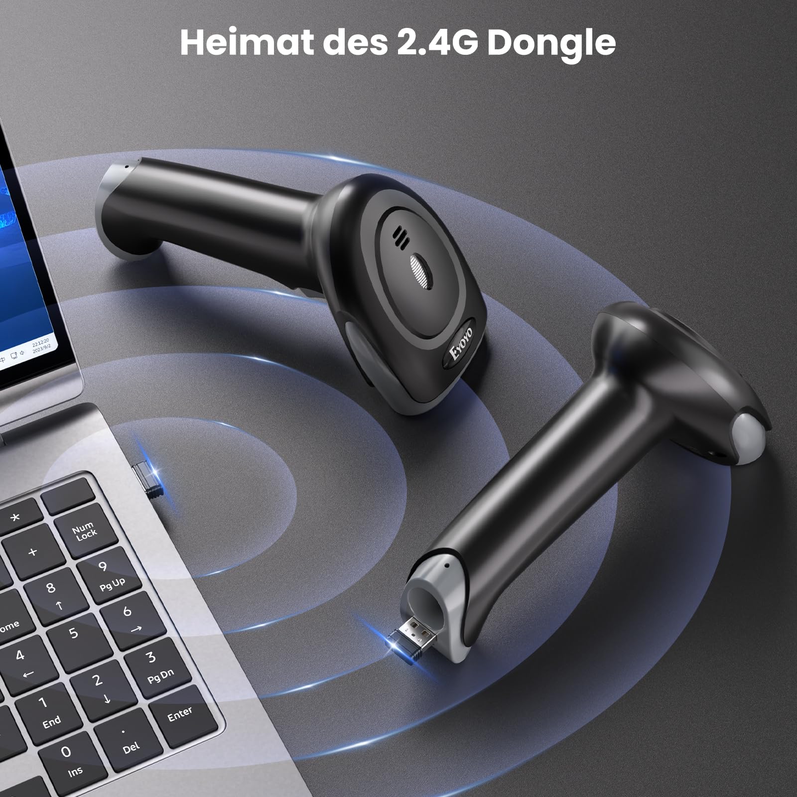 Eyoyo Bluetooth Barcode Scanner 1D/2D 3-in-1 2.4G kabellos USB Kabel 2500mAh Handheld