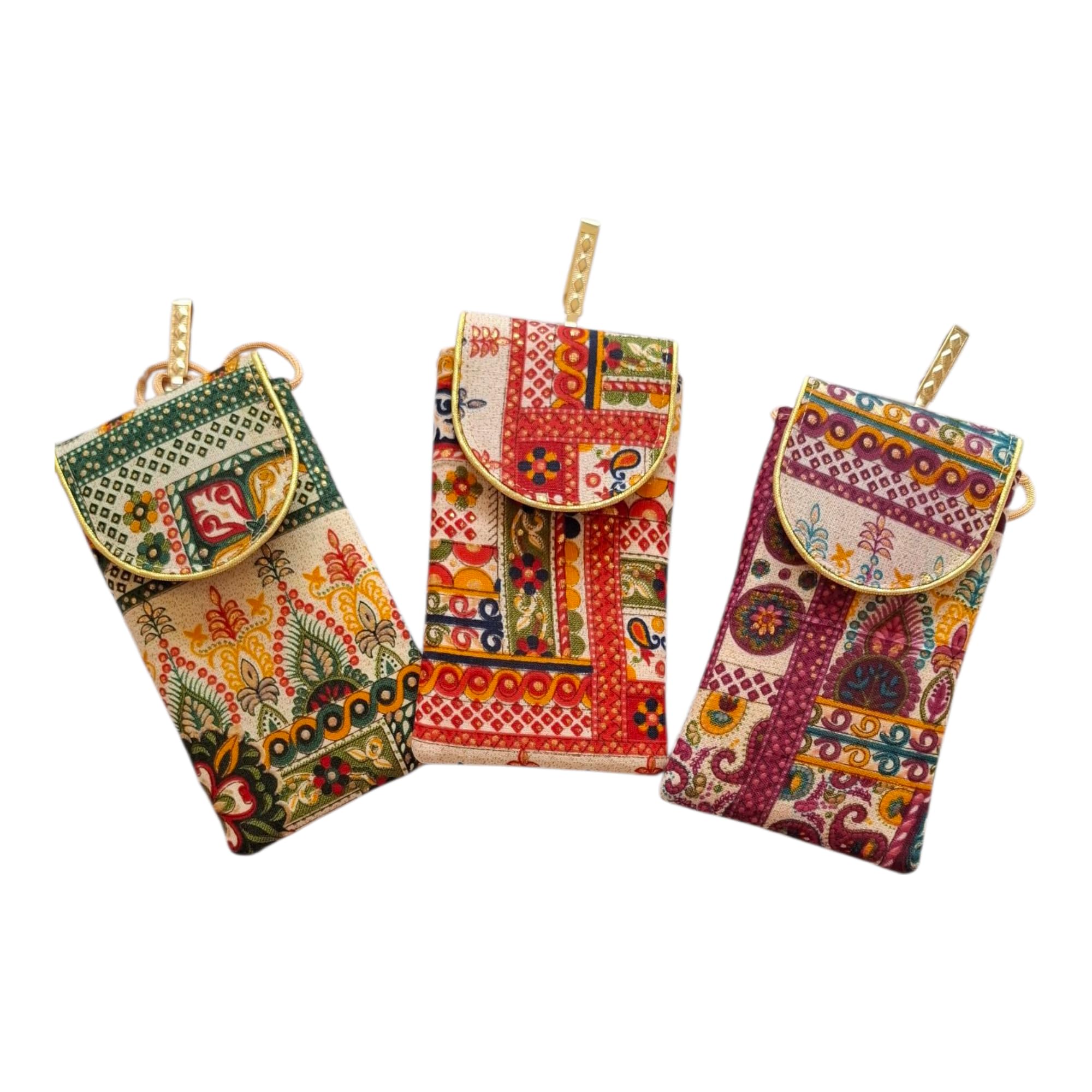 DMS RETAIL Cotton Printed Mobile Pouch Pack of 3 | Sling & Hook Phone Cover | Hand Painted Ethnic Mobile Bag for Women | Travel Mobile Holder for All Smartphones-image-39