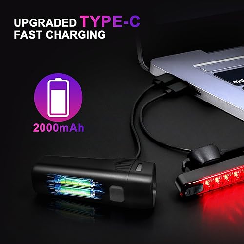 Miniatura 7 de Ultra Bright USB Rechargeable Bike Light Set, Powerful Bicycle Front Headlight and Back Taillight, Multiple Light Modes, Suitable forRoad Mountain