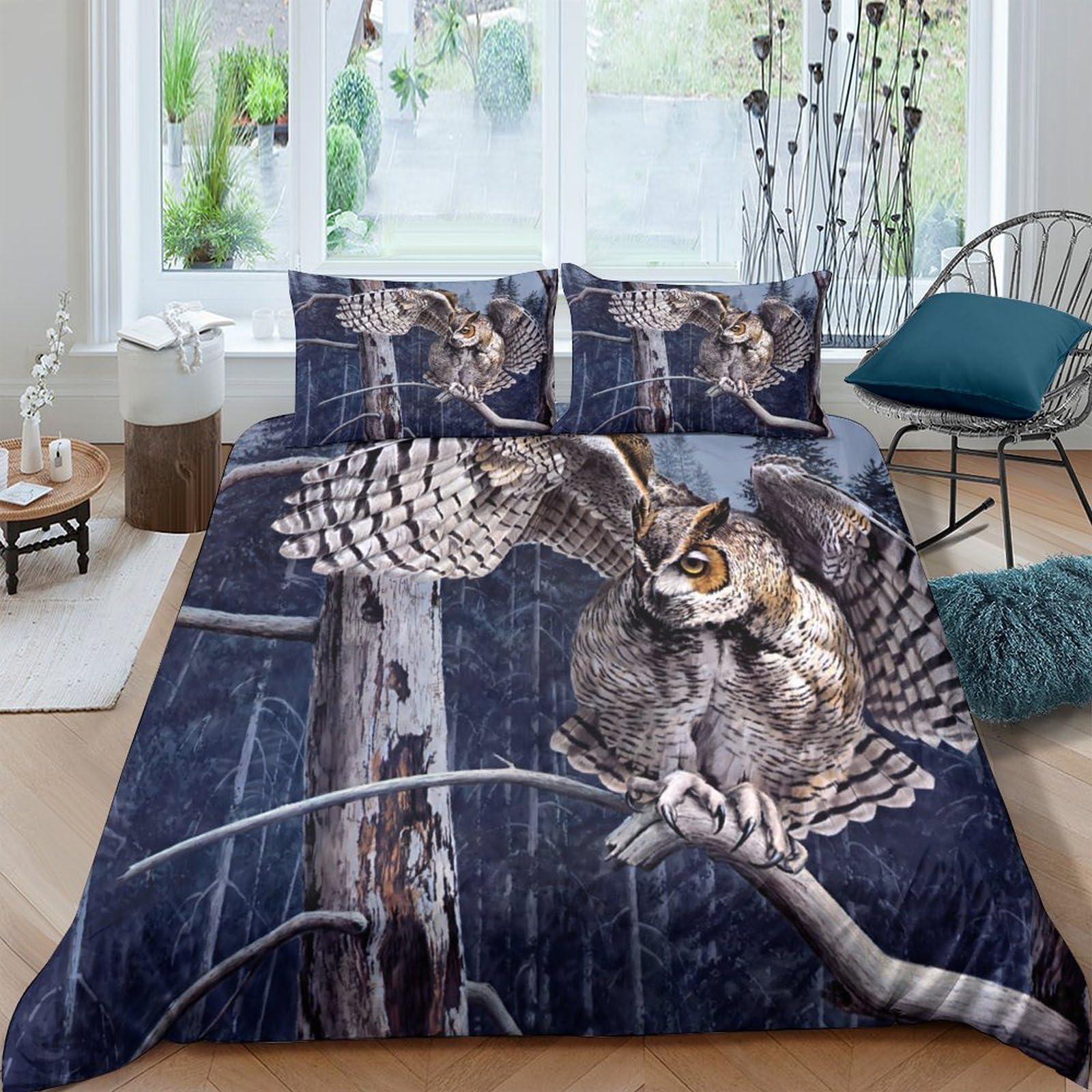 Ctjqhvkz Style-7 3D Printed Owl Forest Fitted Sheet Microfiber Soft Breathable Night Bird Mattress Cover For Bedroom Dorm Mattress Decor Single（135X200cm）