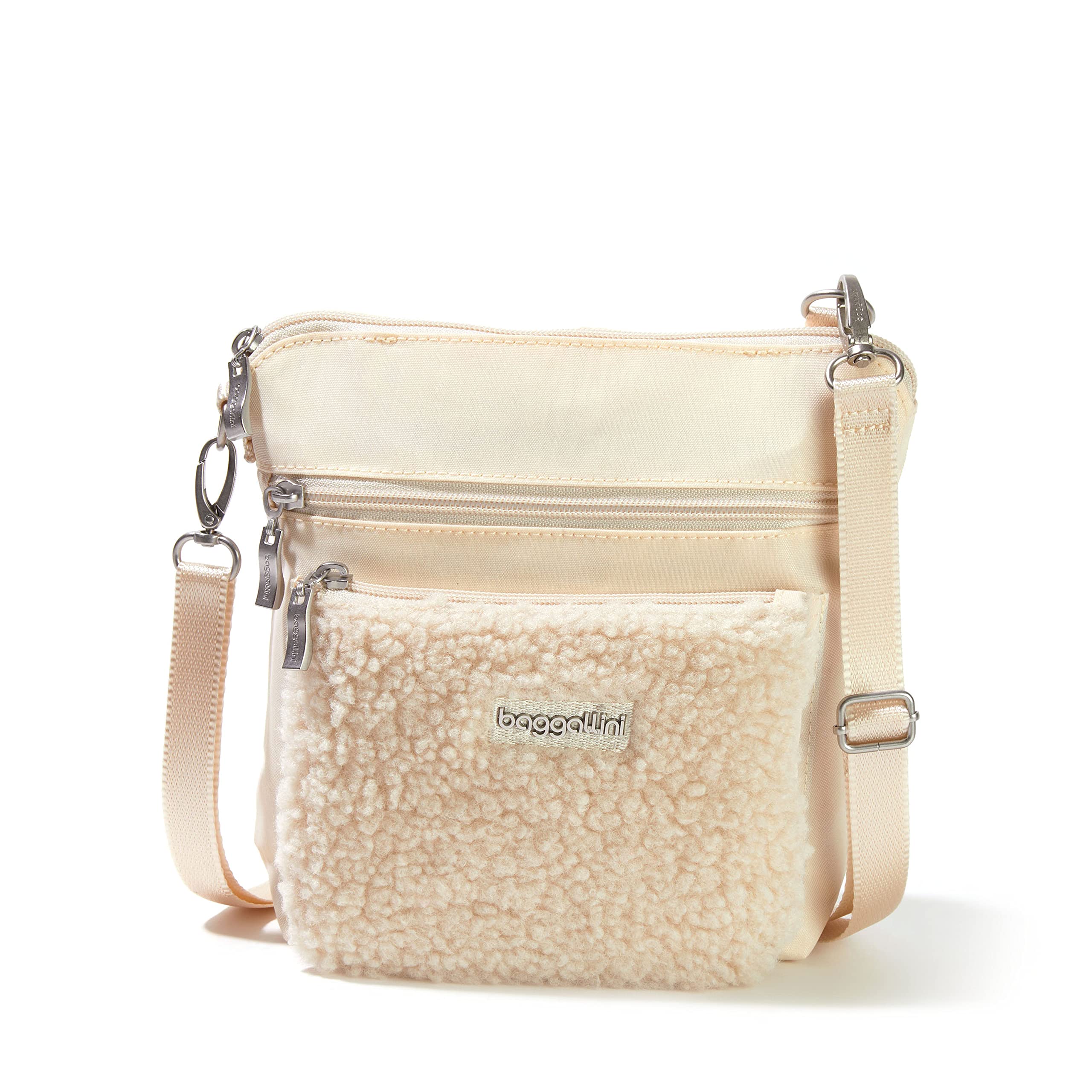 Baggallini Women's Modern Pocket Crossbody, Light Beige Faux Shearling, One Size