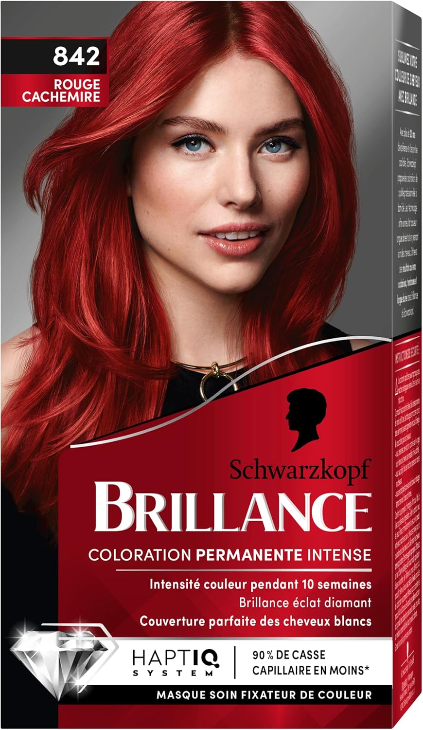 Schwarzkopf – Glans – permanente haarkleuring – briljant diamant – glanzend haar – dekt 100% wit haar – verzorgende verzorging inbegrepen – kasjmier rood 842