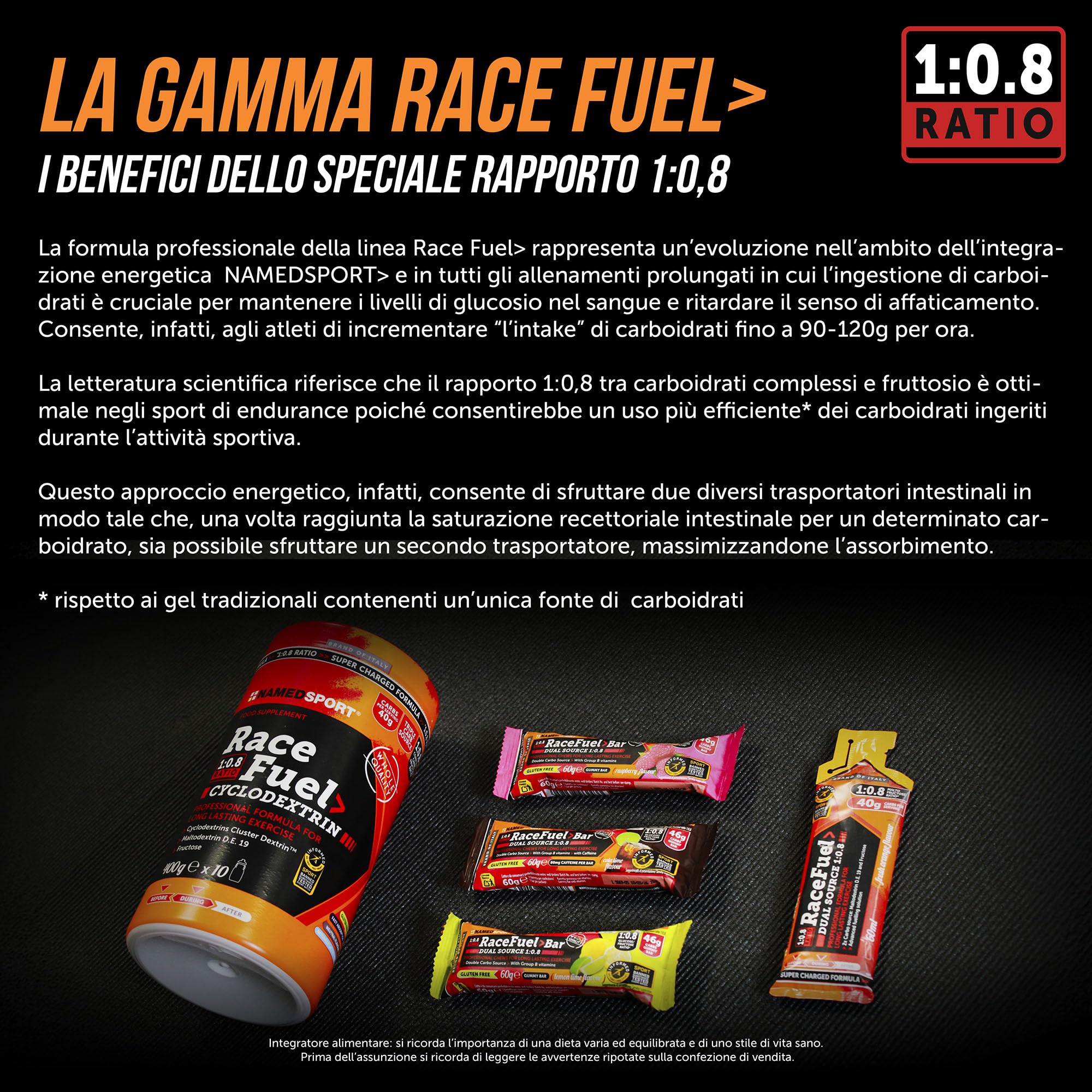 NAMEDSPORT Race Fuel Gel Arancia | Gel Energetico con Maltodestrine e Fruttosio | Sport di Endurance (Ciclismo, Running, Triathlon) | Vegano e Senza Glutine | Gusto Arancia, 24 x 60 ml
