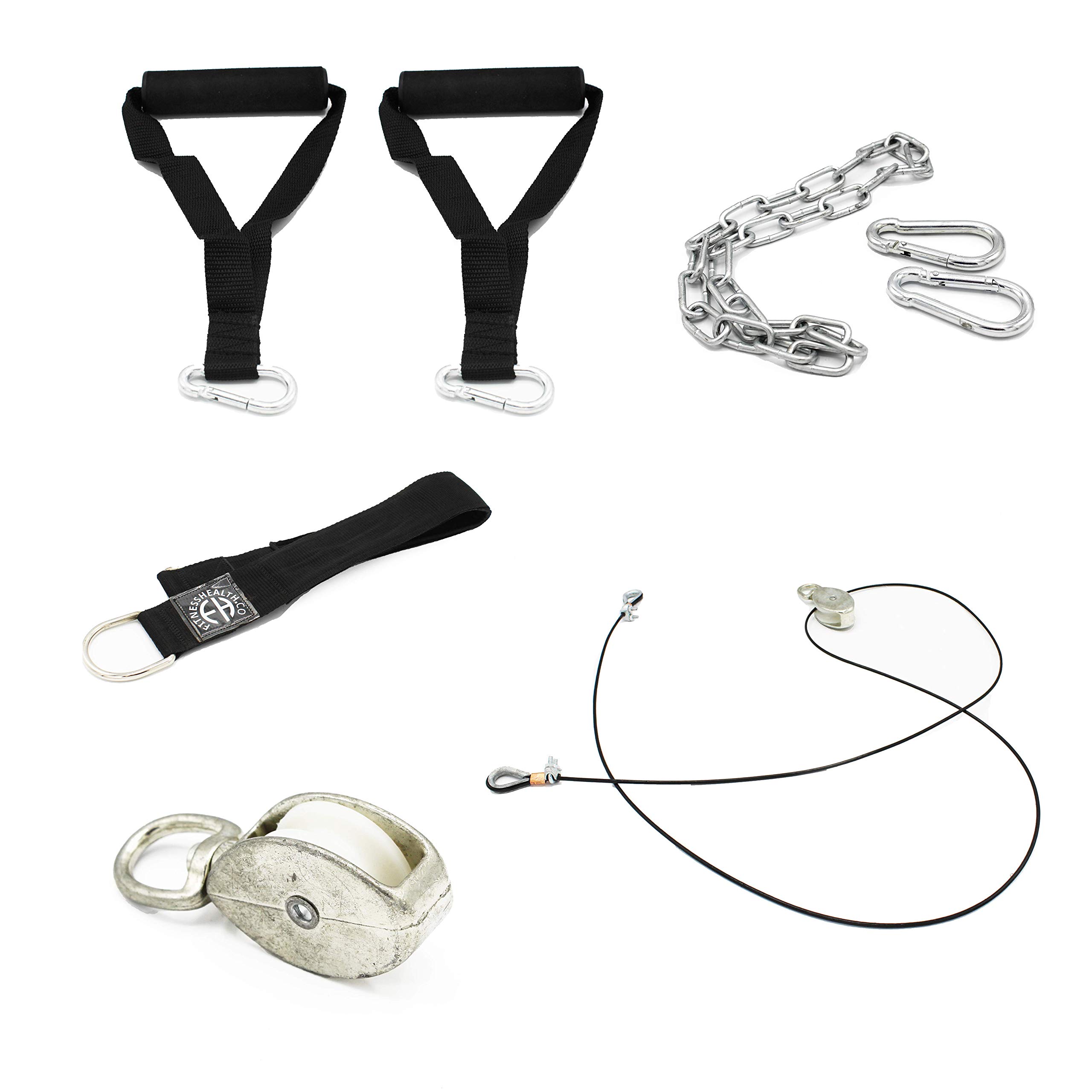 FH Tricep Double Rope/Tricep Press Down Bar/Straight Revolving Bar / M8 Hook/Foam Handle/Tricep Full Extension/Seated Row/Multipurpose V Bar/Stirrup Handle/Sold Chrome Finish (FH Pulley Set) — image 1